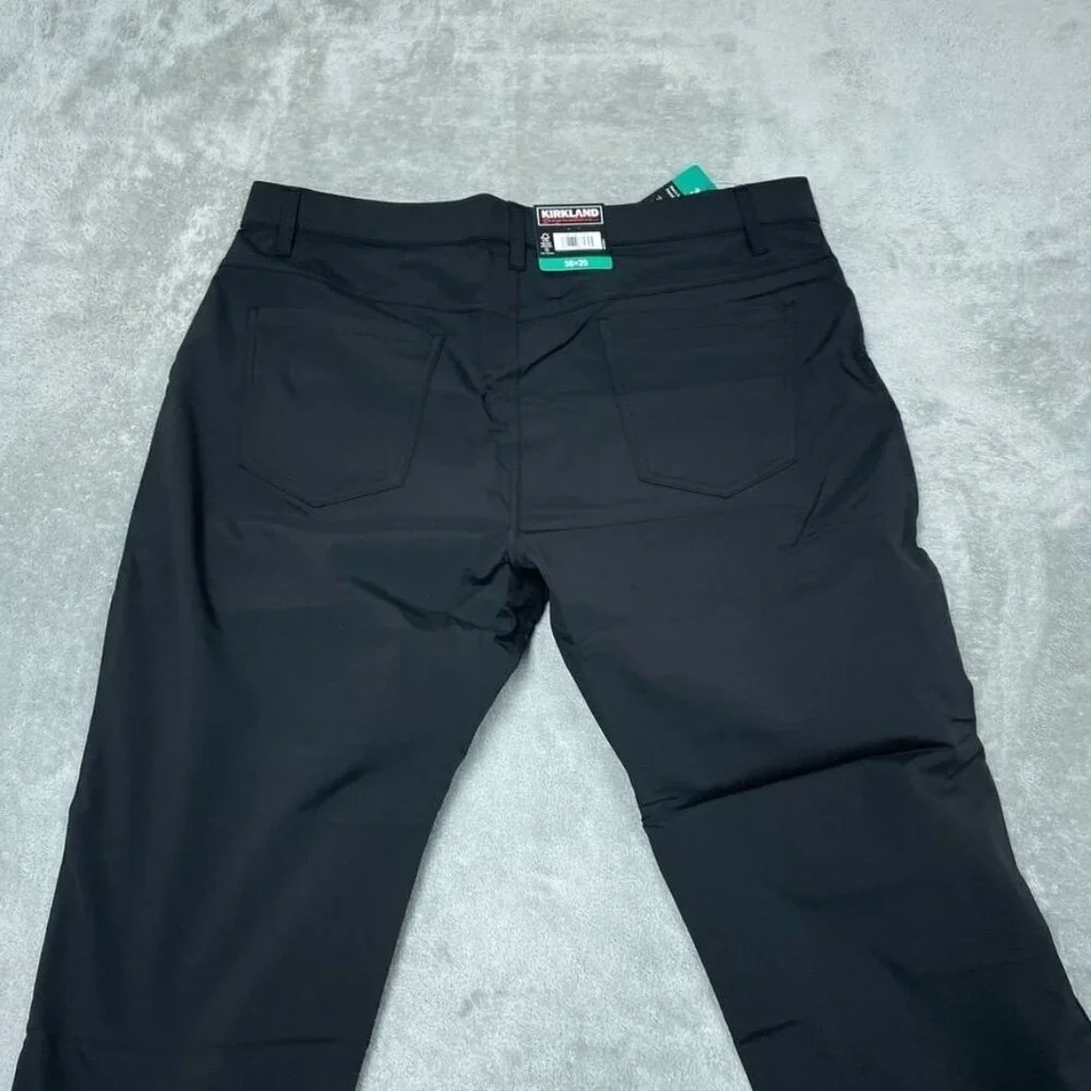 Kirkland Signature Mens Black Pants Size 38x29 Polyester Blend Slim Fit a0647
